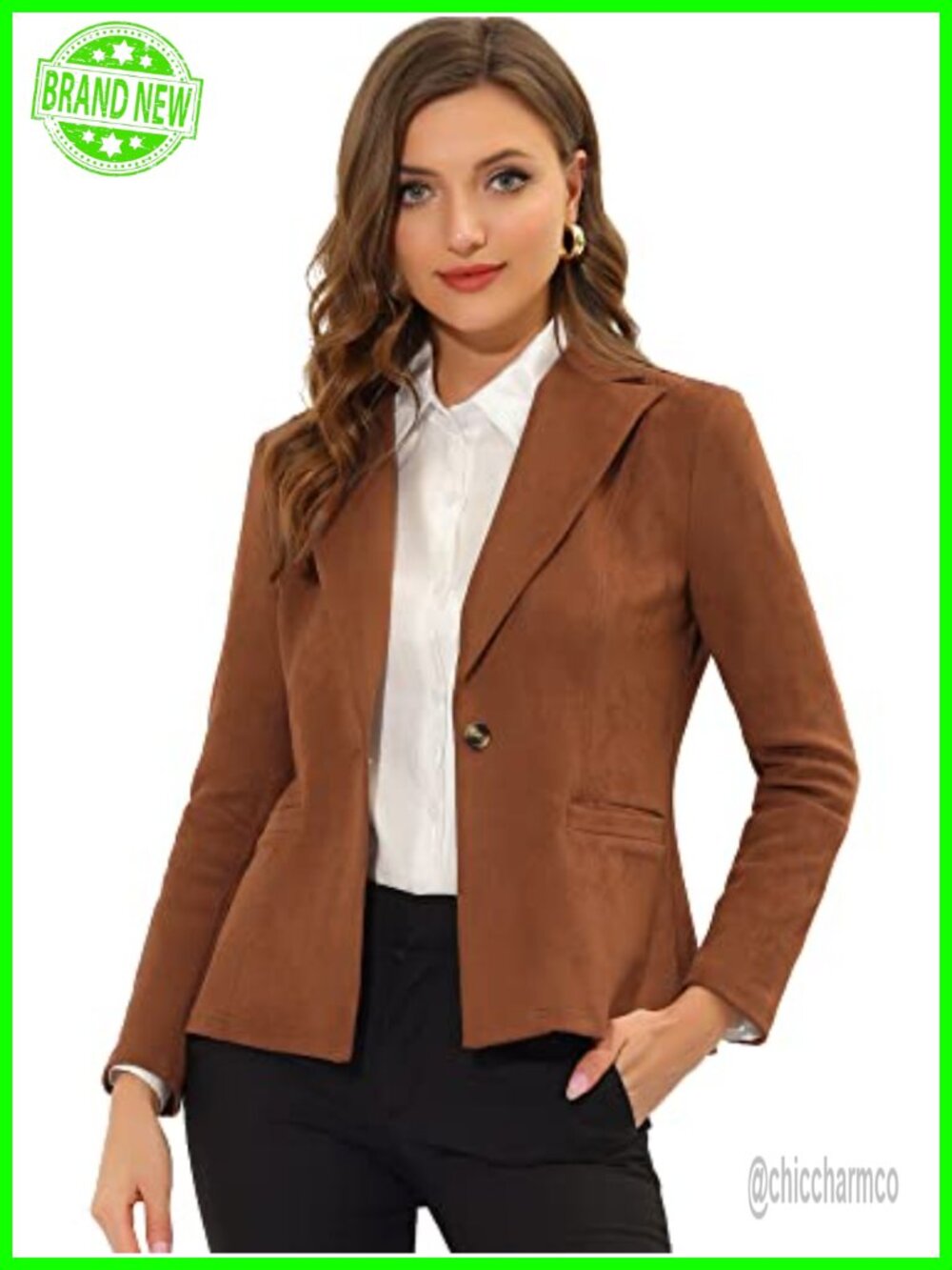Faux Suede Blazer Long Sleeve Lapel Notch Collar Button Office Work